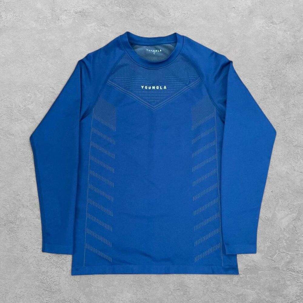 YoungLA Seamless Compression Shirt Royal Blue L Long Sleeve Gym Training